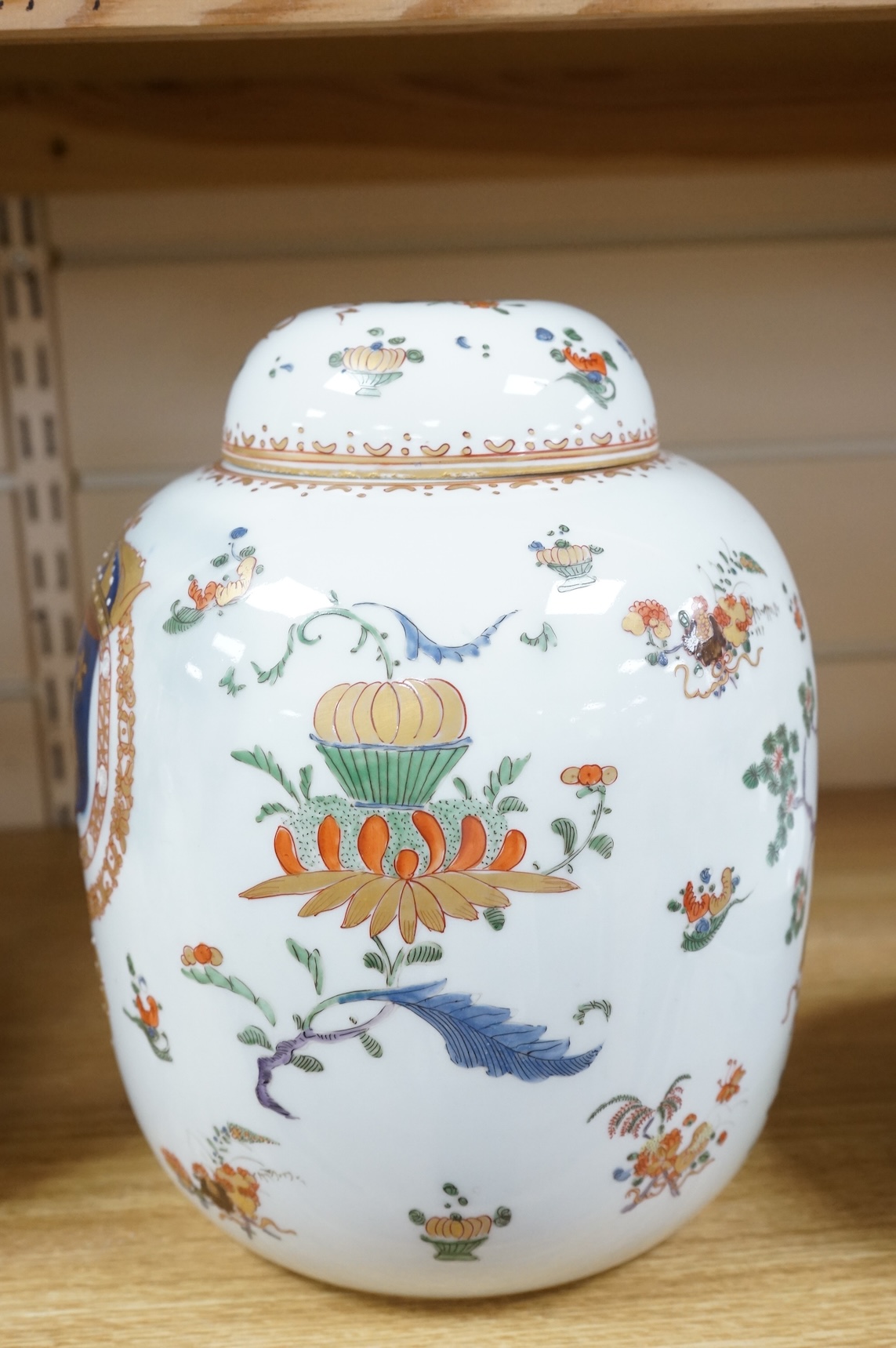 A Samson armorial jar and cover and two Chinese famille rose bowls, jar and cover 26cm high